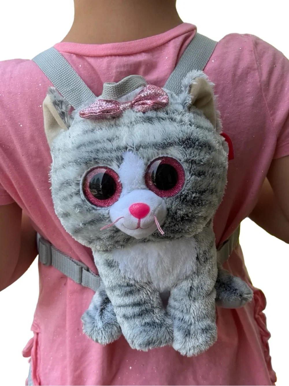 Ty Gray and Pink Plush Kitty Backpack